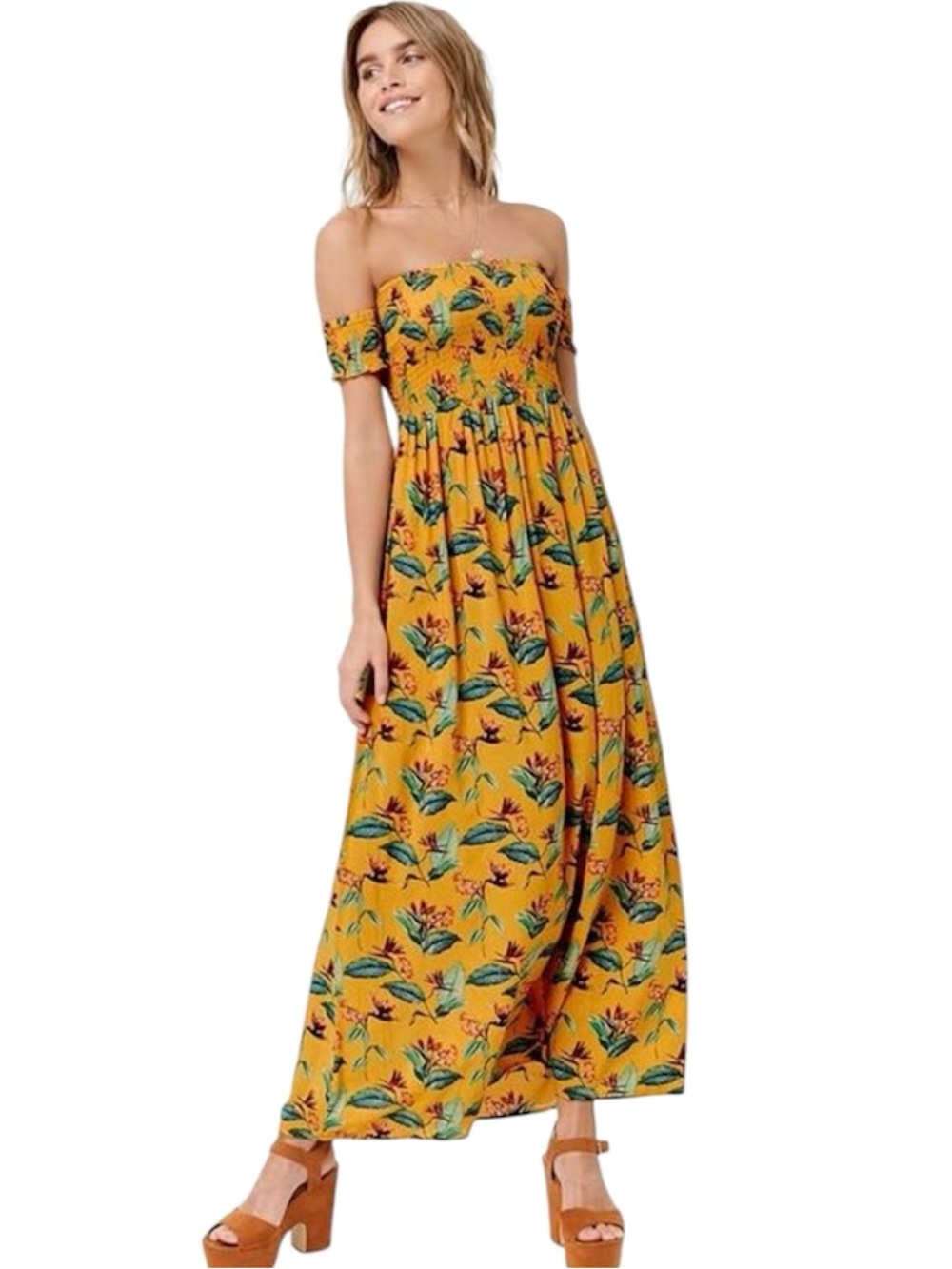 Forever 21 Tropical Floral Strapless Dress Size Medium
